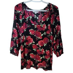 Women's Large Black‎ Floral Pioneer Woman 3/4 Sleeve Top